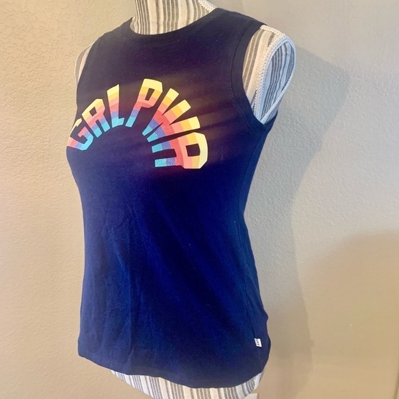 GAP Top XL Girls “GRL PWR” Rainbow Navy 100% Cotton Sleeveless Muscle Tee - Picture 5 of 16